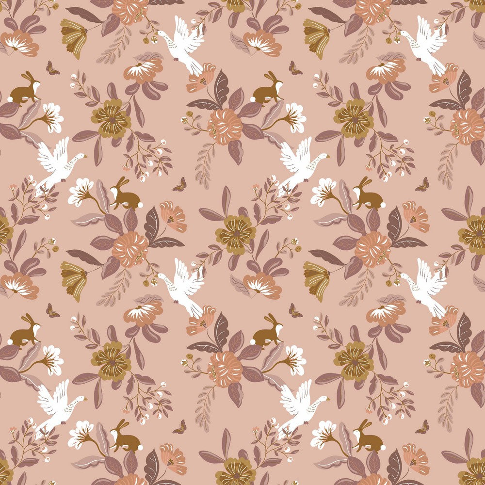 tissu Jardin Enchanté – coton bio motif oiseaux et fleurs – JM Tout Doux