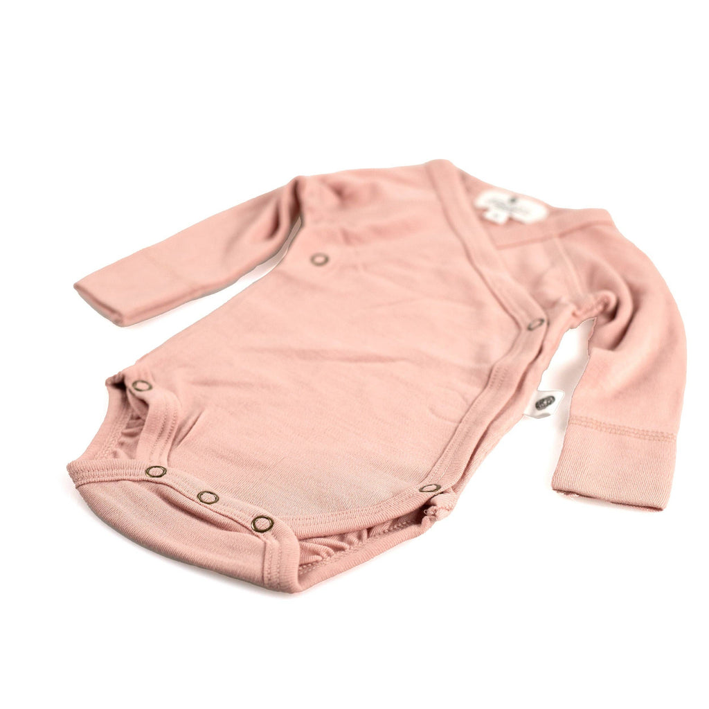 Body bébé en laine mérinos non traitée, manches longues, matière naturelle thermorégulante, idéal comme première couche Couleur : Misty Rose