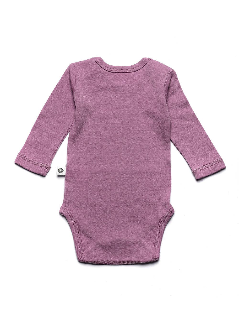 Body bébé en laine mérinos non traitée, manches longues, matière naturelle thermorégulante, idéal comme première couche, vue de dos Couleur : Lavender Mist