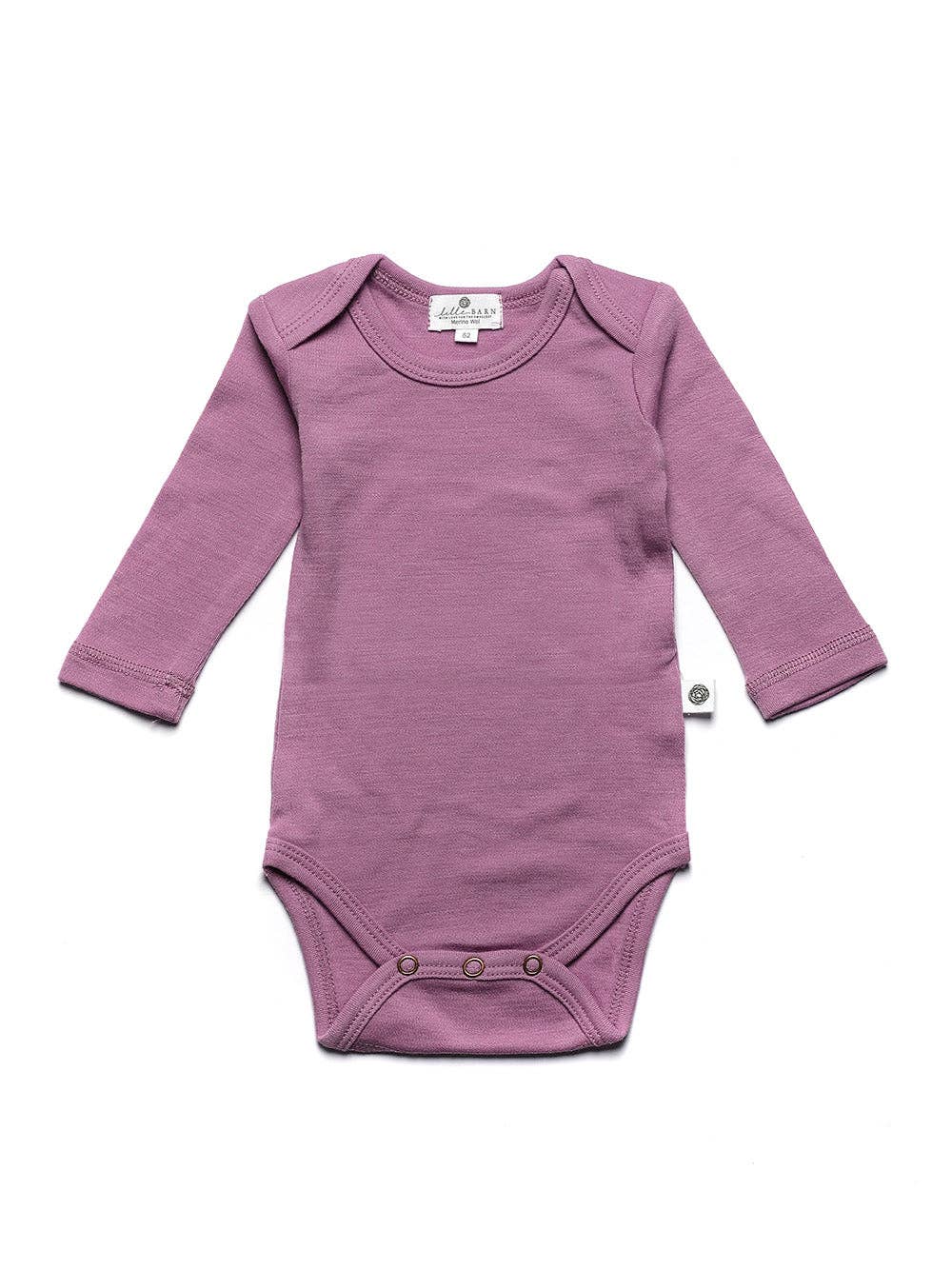 Body bébé en laine mérinos non traitée, manches longues, matière naturelle thermorégulante, idéal comme première couche, vue de face Couleur : Lavender Mist