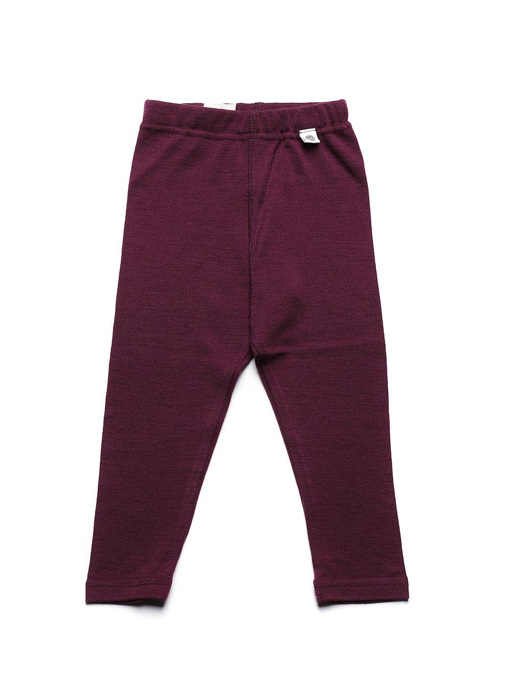 Legging bébé en laine mérinos non traitée, vêtement naturel et respirant pour garder bébé au chaud sans surchauffe, vue de face, Couleur : Figue