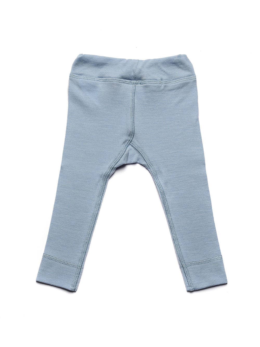 Legging bébé en laine mérinos non traitée, vêtement naturel et respirant pour garder bébé au chaud sans surchauffe, vue de dos Couleur : Blue Fog