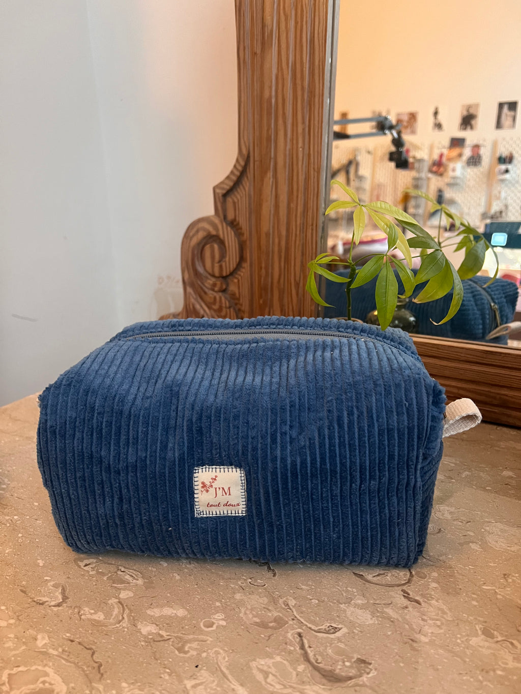 trousse de toilette en coton côtelé bleu indigo – JM Tout Doux