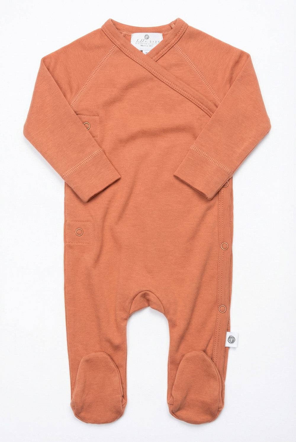 Combinaison bébé en laine mérinos non traitée, vêtement naturel thermorégulant pour l’extérieur et l’intérieur, vue de face Couleur : Or corail