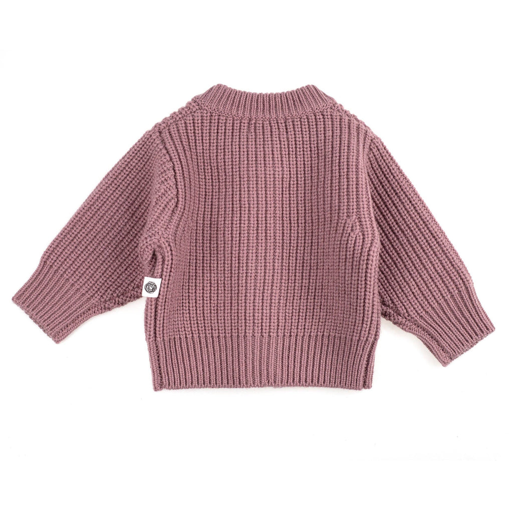 Gilet bébé en laine mérinos non traitée, tricot épais et chaud, idéal pour l’hiver et la mi-saison, vue de dos Couleur : Haze