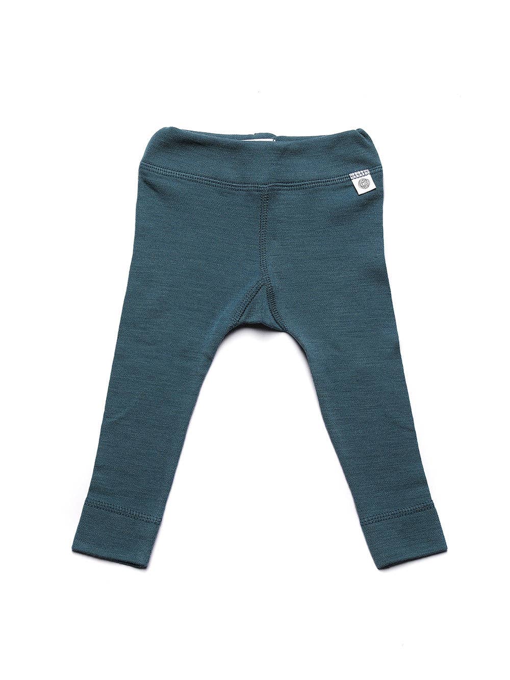 Legging bébé en laine mérinos non traitée, vêtement naturel et respirant pour garder bébé au chaud sans surchauffe, vue de face Couleur : Orion Blue